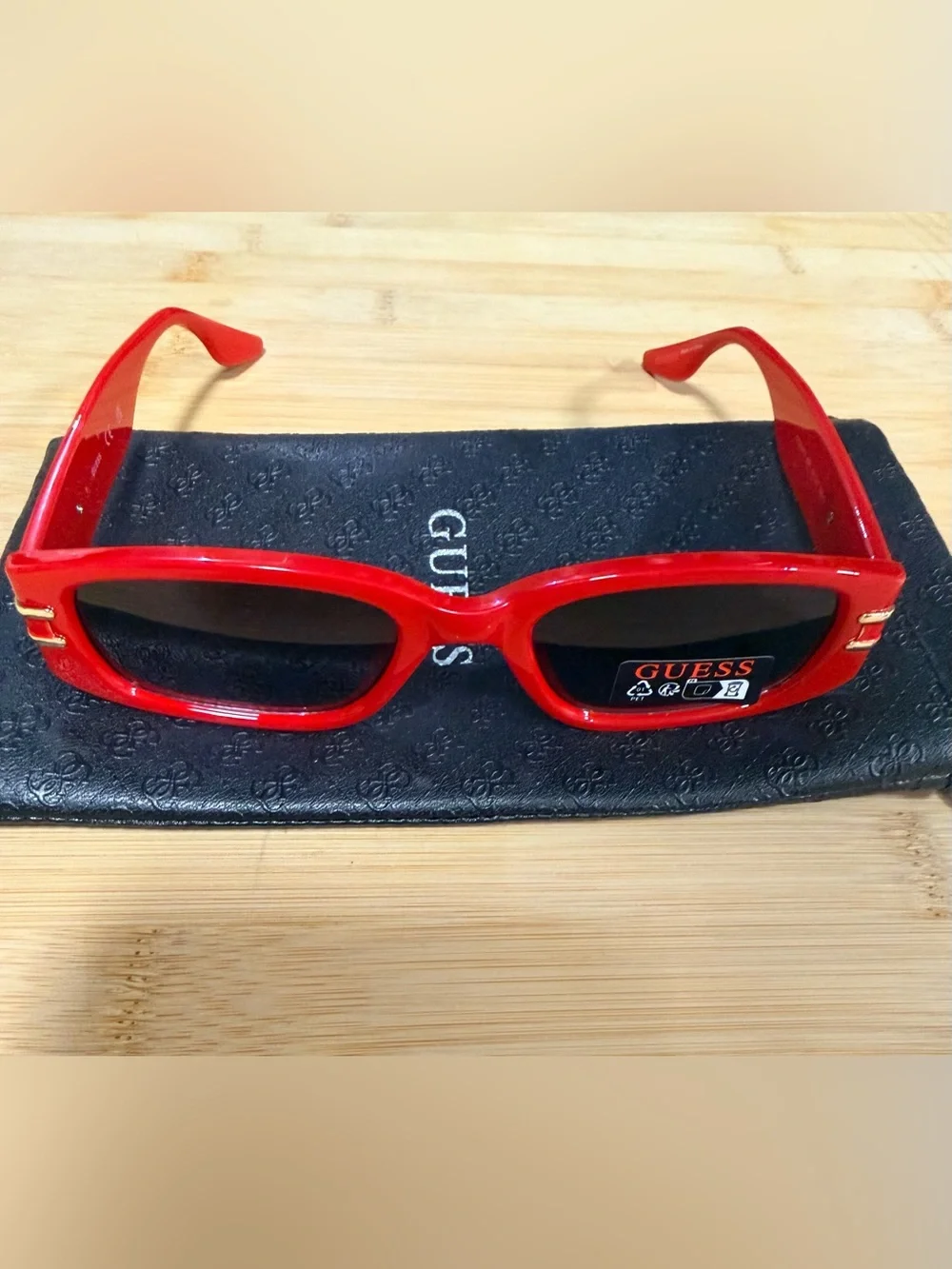 Guess Red Rectangle Women's Sunglasses with Gradient Lenses Gold Accents